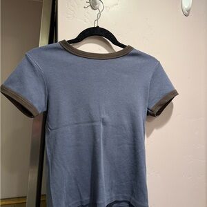 Brandy Melville Blue Tee with Brown Trim